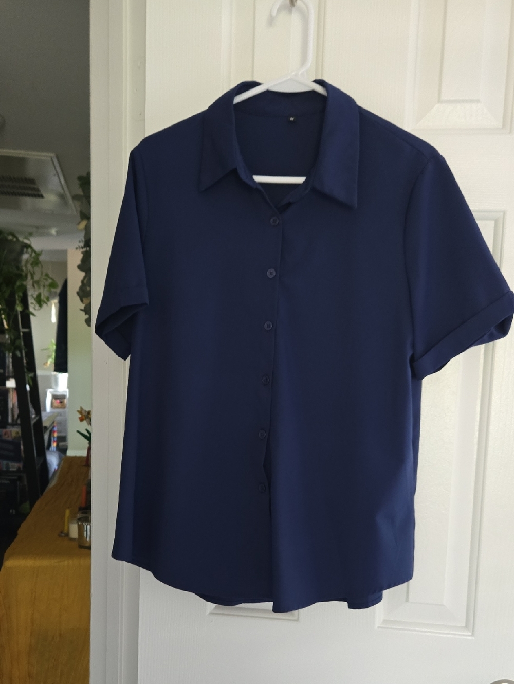 Amazon Navy Short-Sleeve Button Down Blouse- NWOT